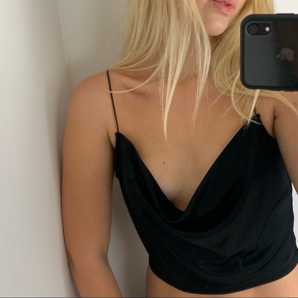 Black Satin Crop Top